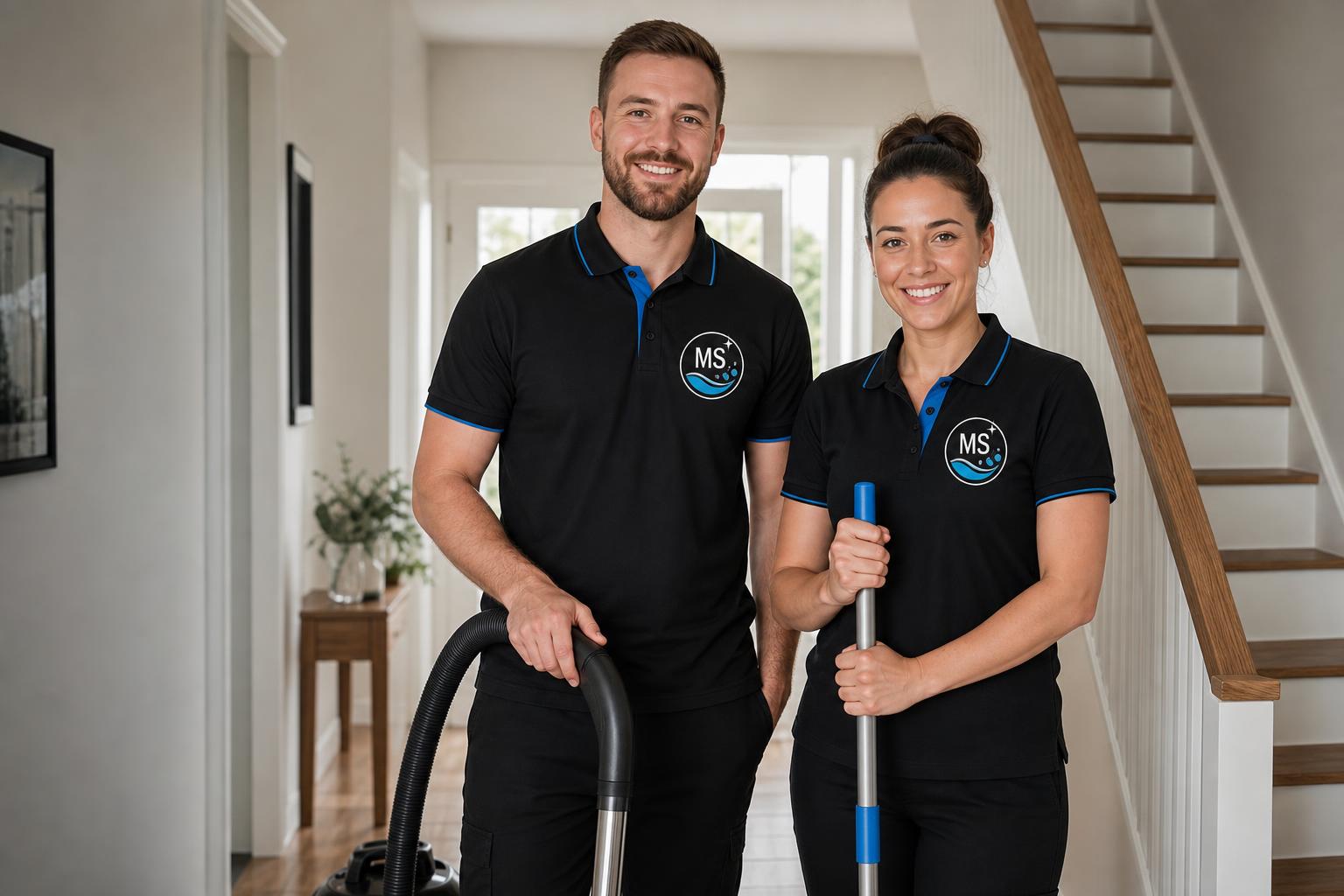 Professional cleaner polishing a bright modern living room in Moray